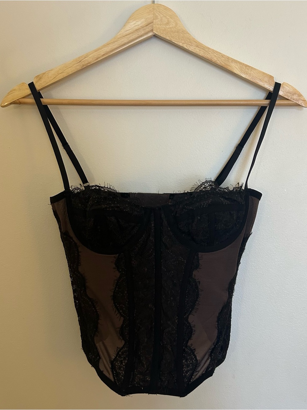 Sheer Lace Bustier Corset Top in Mesh and Black